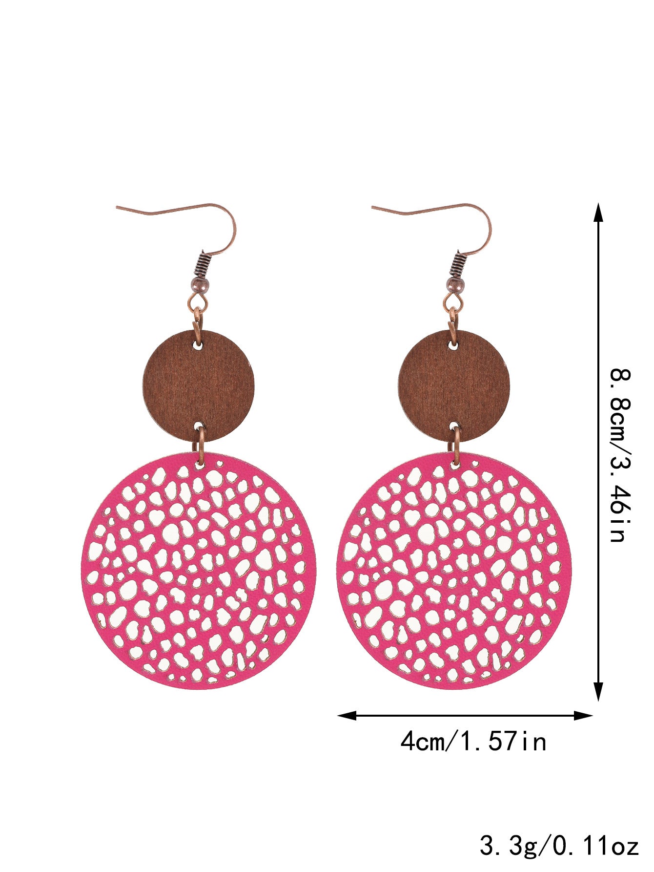 Wholesale Hollow Wood Piece Combination Leather Round Mesh Earrings
